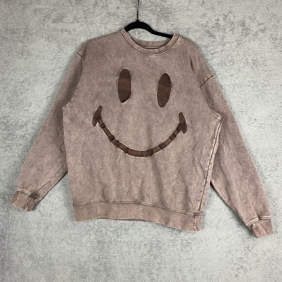 MARKET Other - Market Smiley Sweatshirt Mens Large Brown Crewneck Acid Wash Graphic Pullover